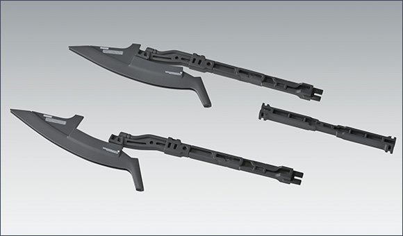 由光束斧組裝成光束薙刀,還可裝在護盾上!替換組裝機構的樂趣無窮